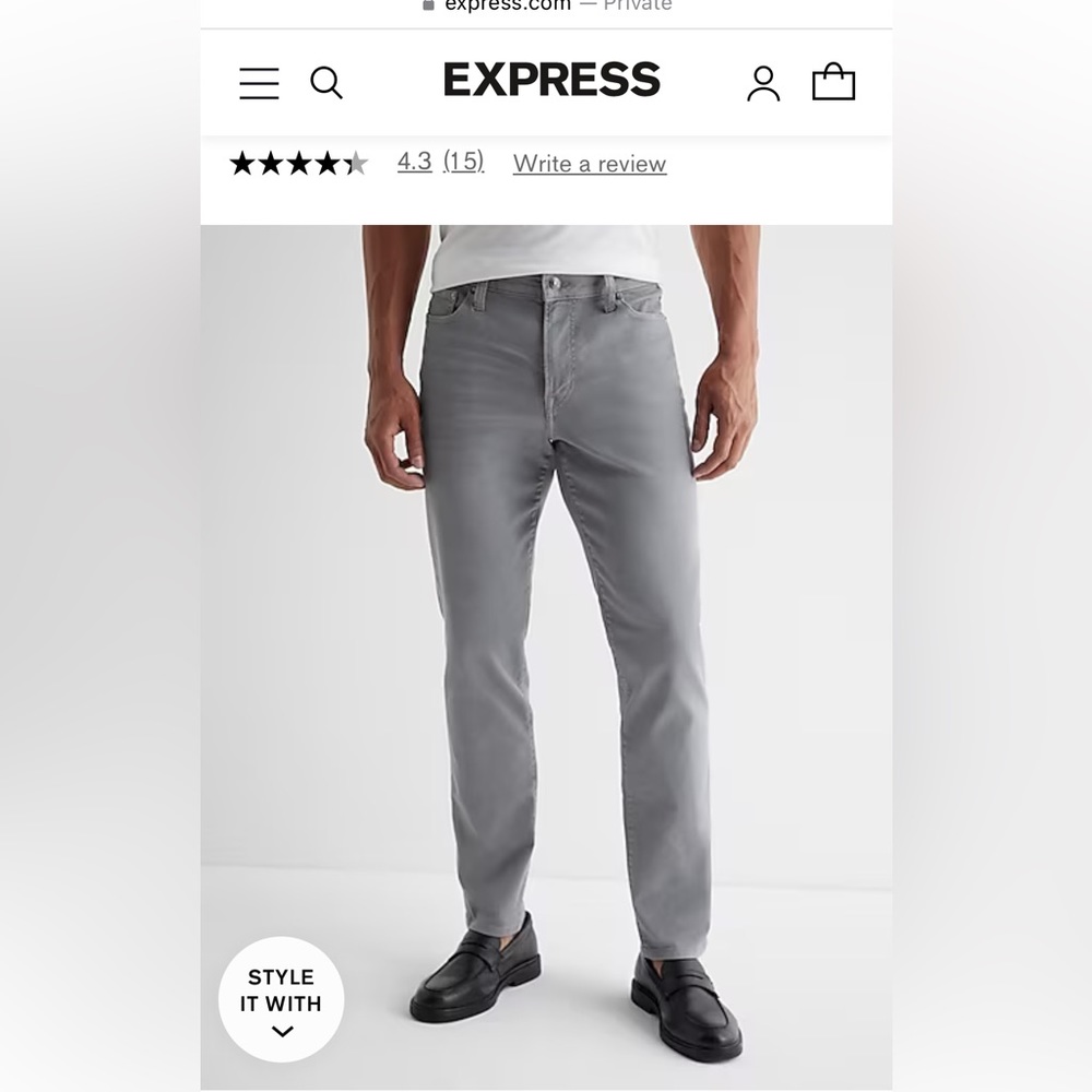 Men’s Express Slim/Skinny Jeans- Crystal Gray, size:30x30